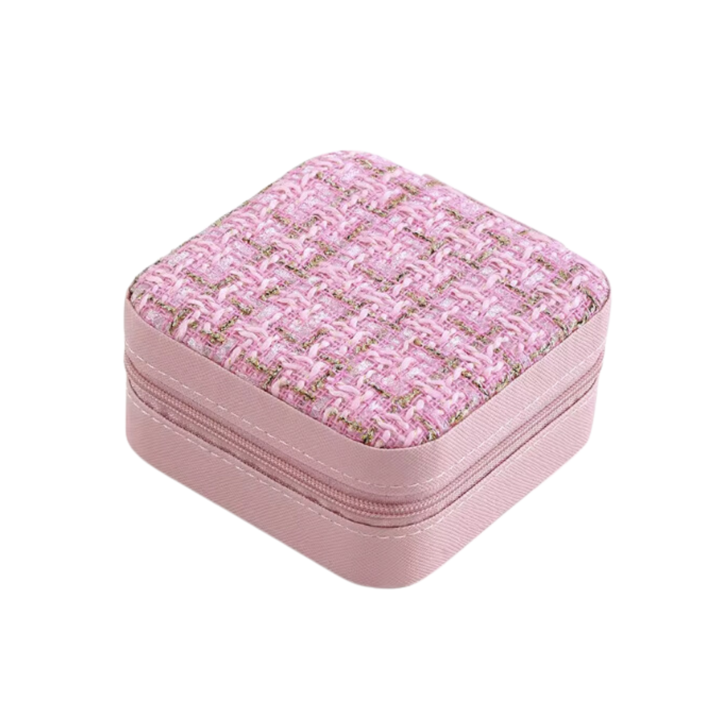 Pink Tweed Square Jewelry Case - Set of 2