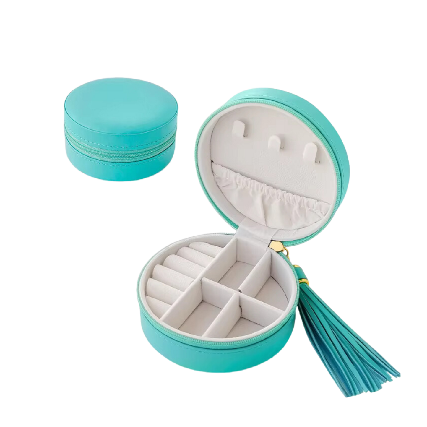Aqua Mini Tasseled Circle Jewelry Case - Set of 2