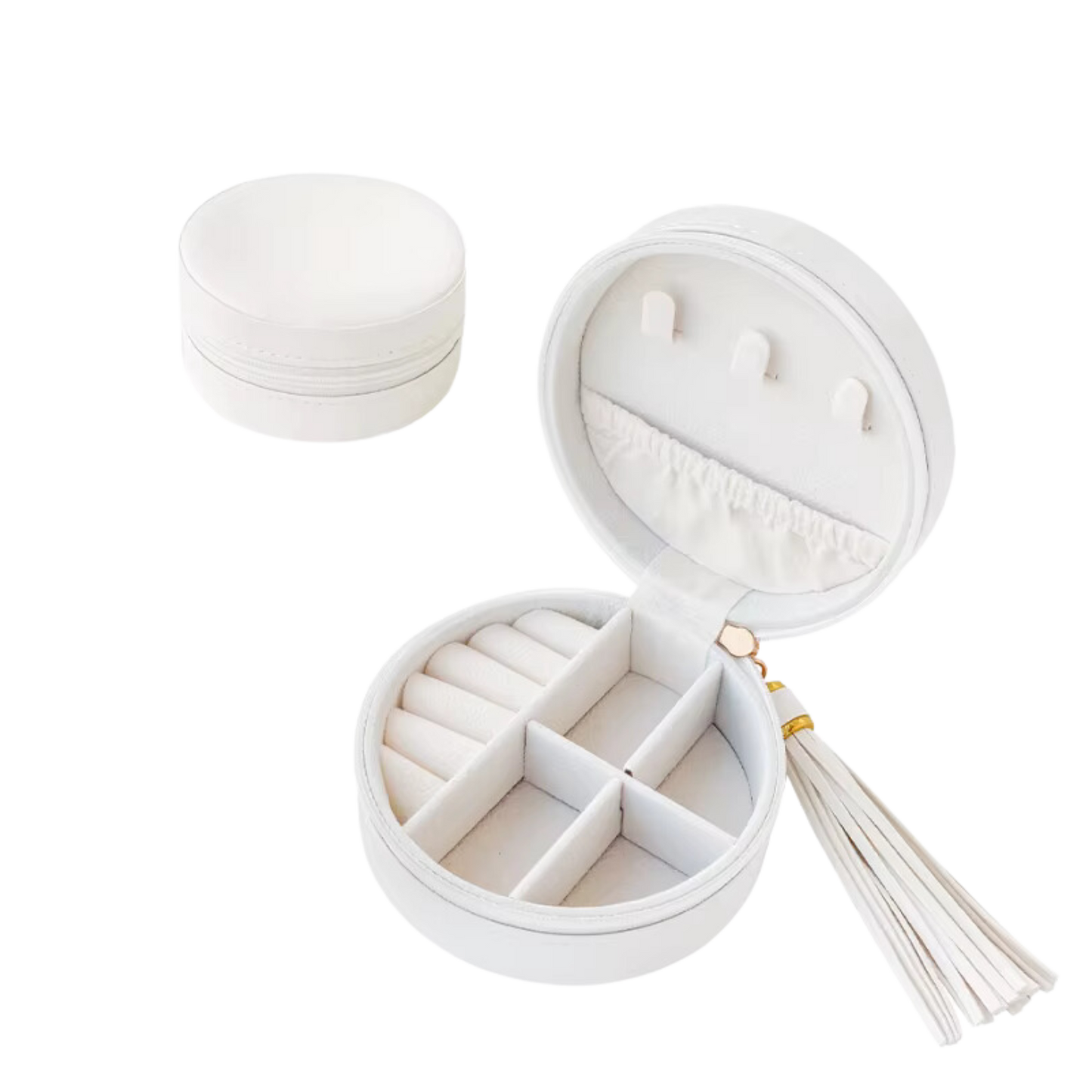 White Mini Tasseled Circle Jewelry Case - Set of 2