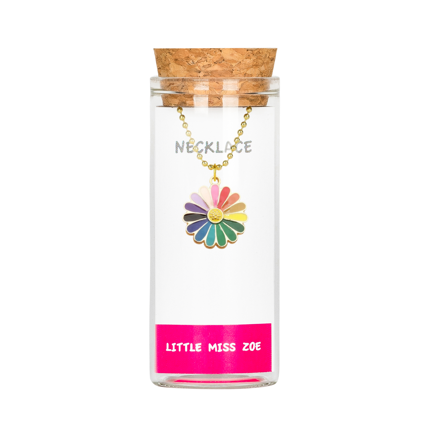 Happy Rainbow Flower Charming Necklace in a Bottle - Set of 3
