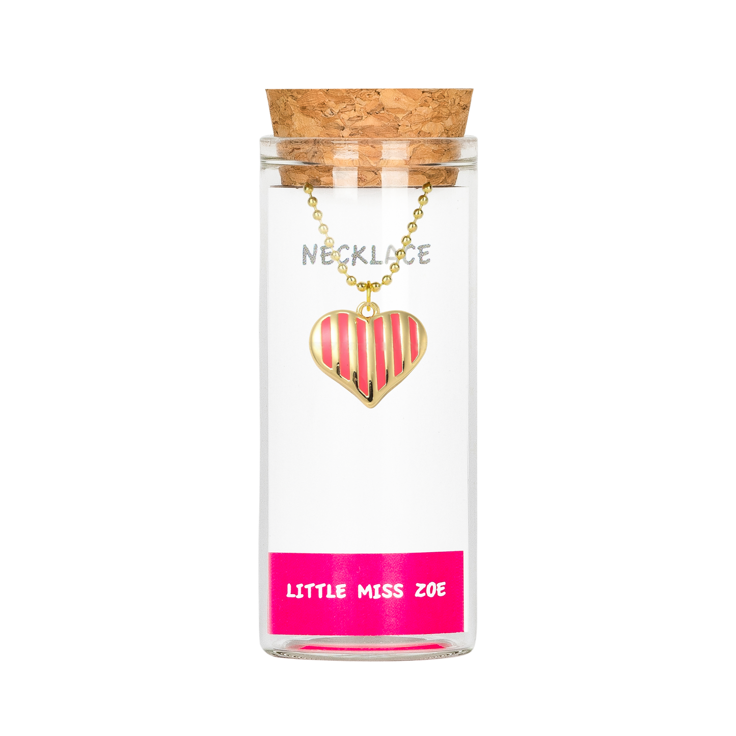 Stripe Heart Charming Necklace in a Bottle - Set of 3