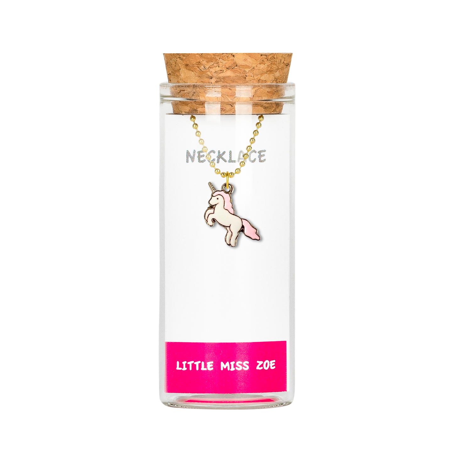 Pink Unicorn Charming Necklace in a Bottle - Set of 3
