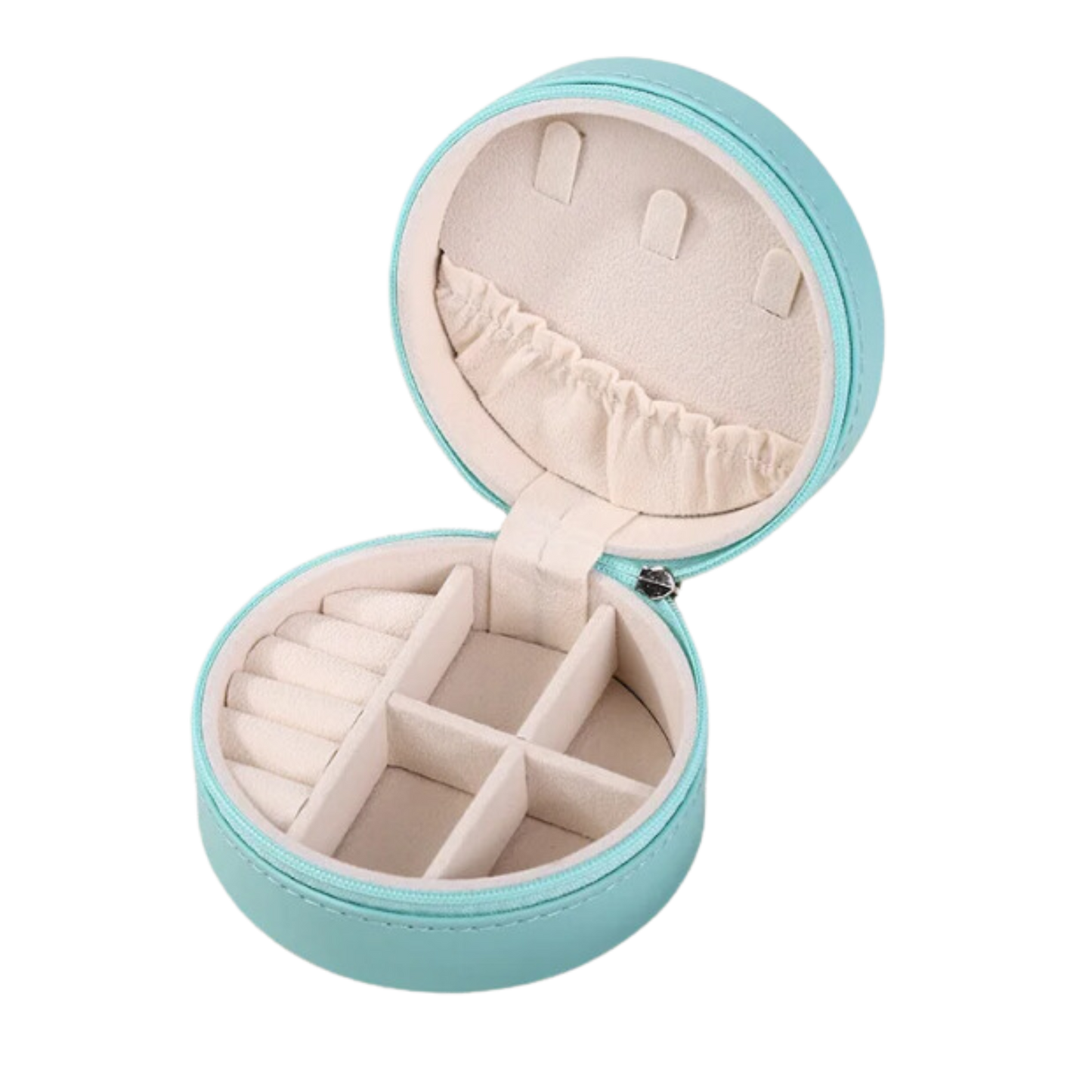 Aqua Faux Leather Circle Jewelry Case - Set of 2