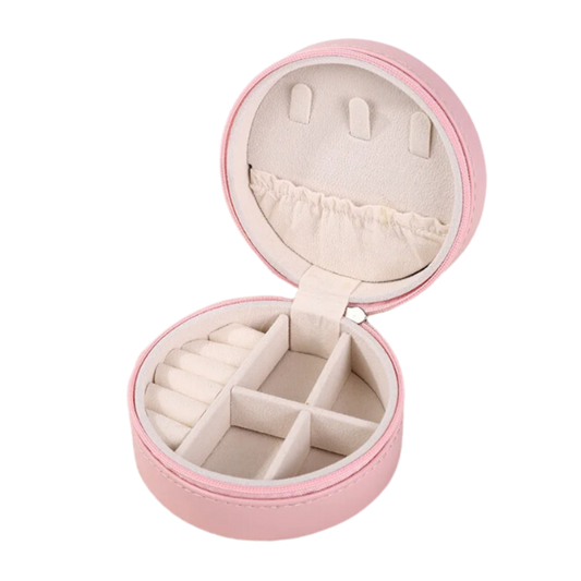 Pink Faux Leather Circle Jewelry Case - Set of 2