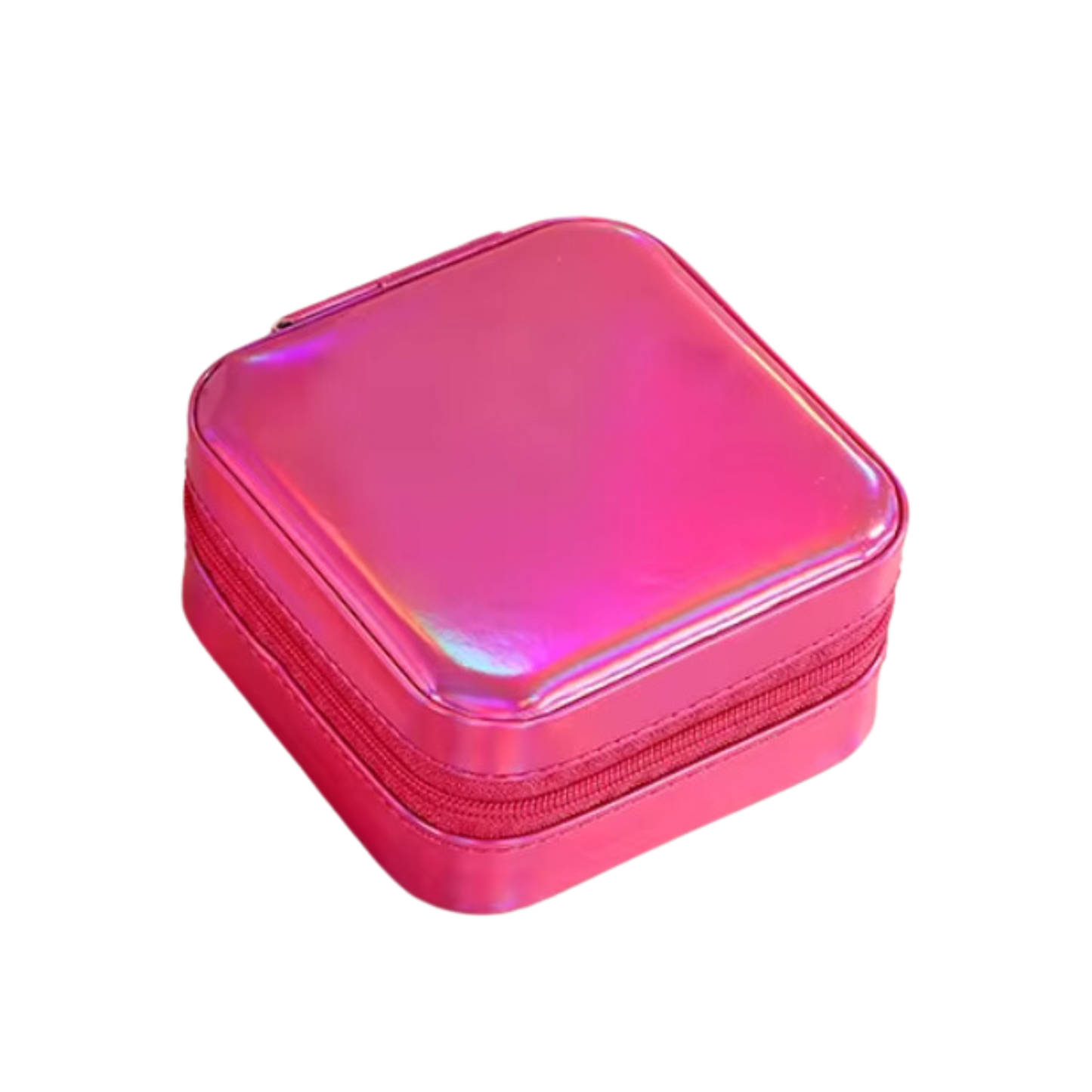 Hot Pink Metallic Faux Leather Square Jewelry Case - Set of 2