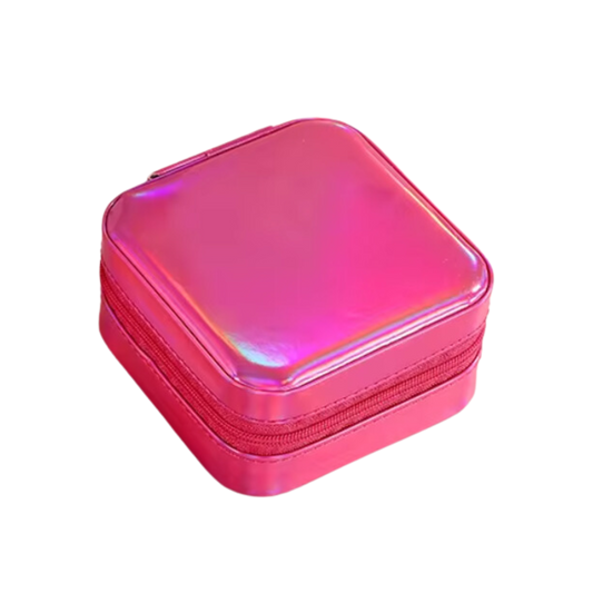 Hot Pink Metallic Faux Leather Square Jewelry Case - Set of 2