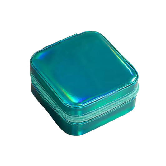 Aqua Metallic Faux Leather Square Jewelry Case - Set of 2