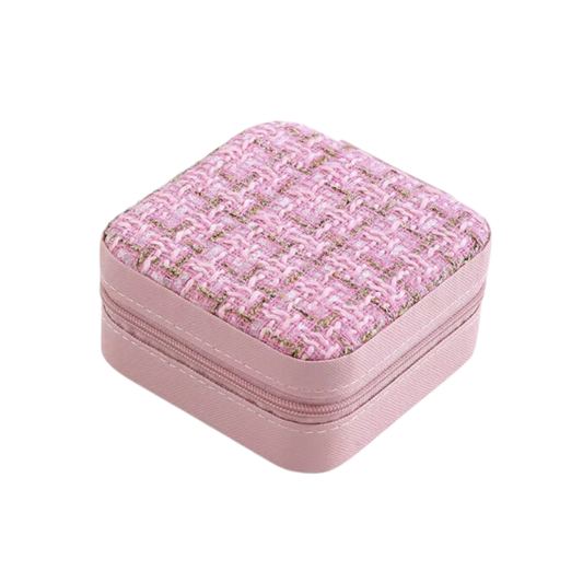 Pink Tweed Square Jewelry Case - Set of 2