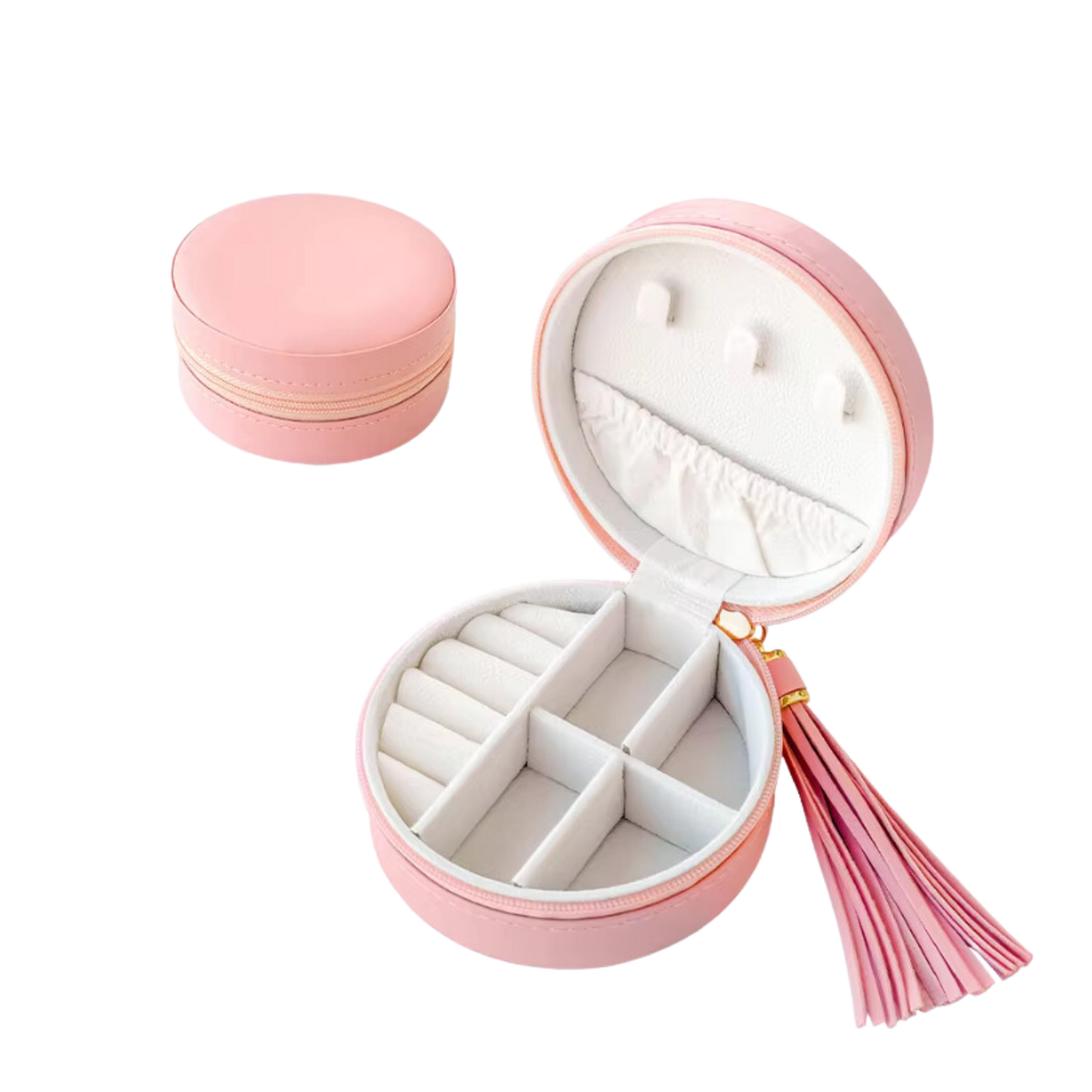 Pink Mini Tasseled Circle Jewelry Case - Set of 2
