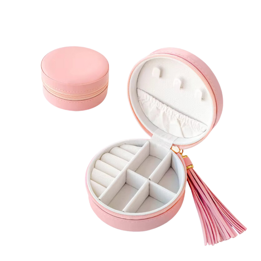 Pink Mini Tasseled Circle Jewelry Case - Set of 2