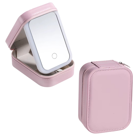 Pink Led Light Mirror Jewelry Case - Set of 2