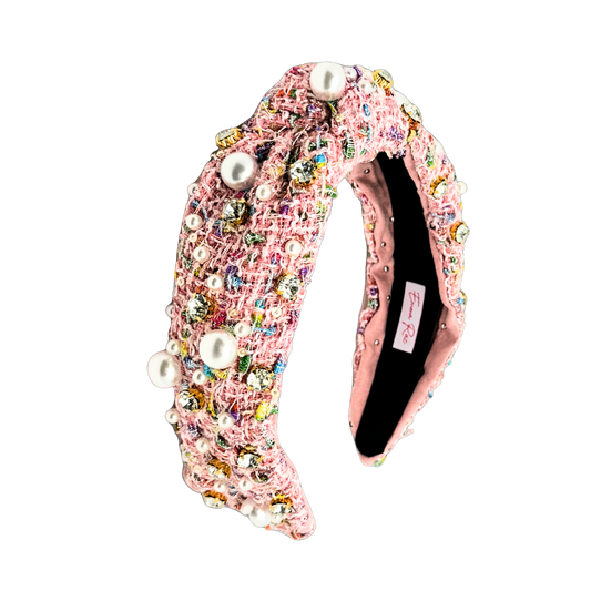 Pink Rhinestone and Pearls Embellished Headband - Set of 2