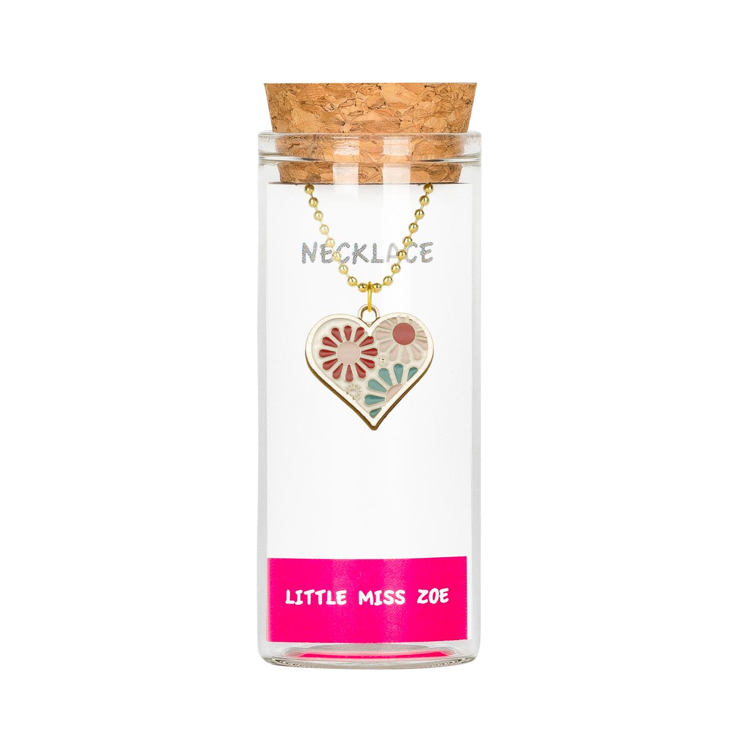 Floral Heart Charming Necklace in a Bottle - Set of 3