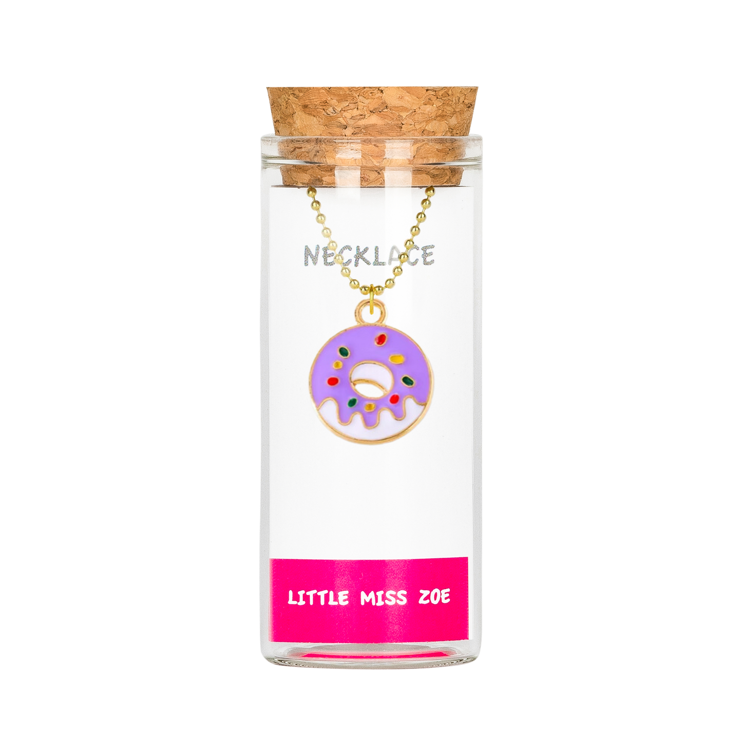 Sprinkled Donut Charming Necklace in a Bottle - Set of 3