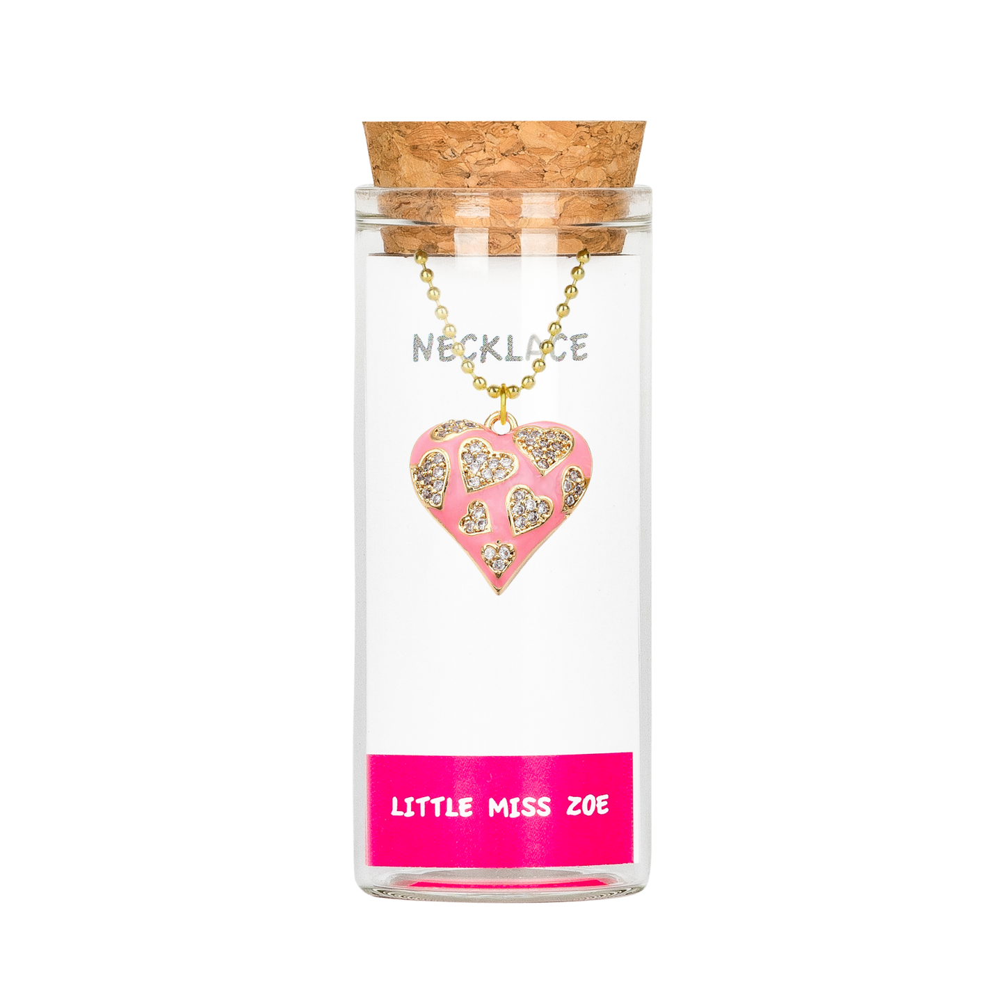 Sparkly Heart Charming Necklace in a Bottle - Set of 3
