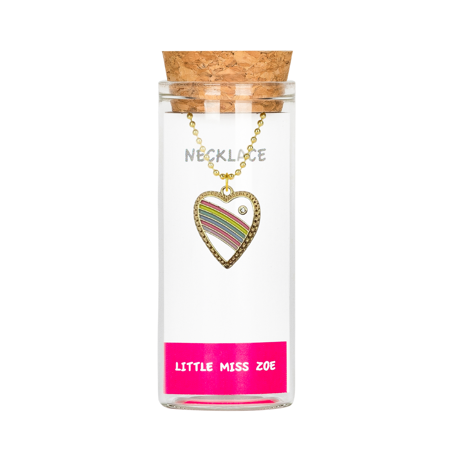 Rainbow Heart Charming Necklace in a Bottle - Set of 3