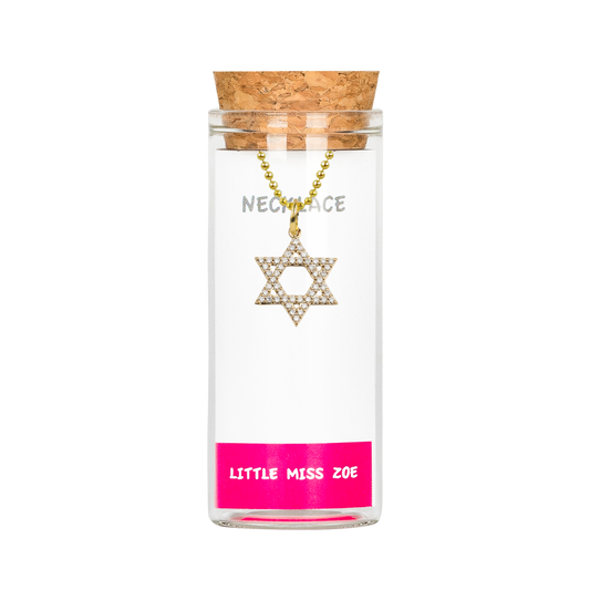 Sparkly Star of David Charm Necklace in Bottle - Set of 3