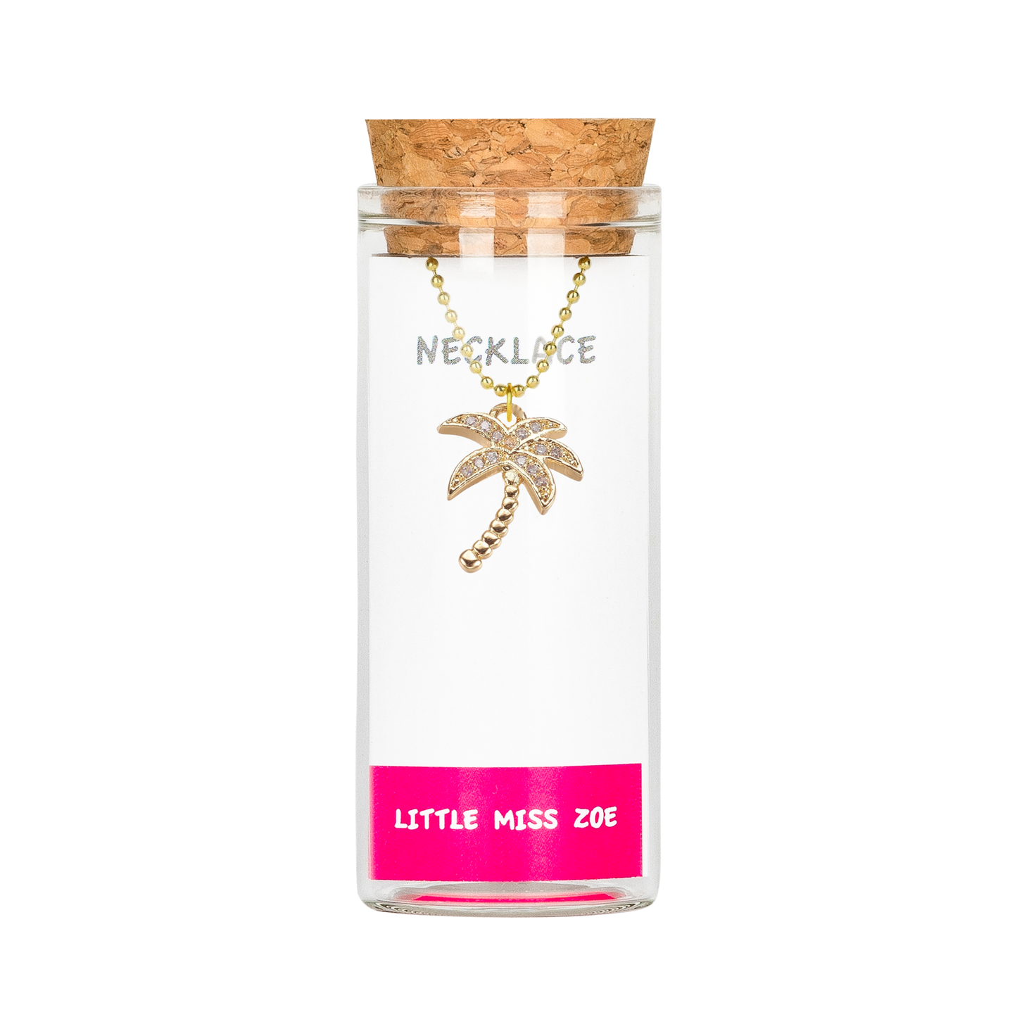 Sparkly Palm Tree Charming Necklace in Bottle - Set of 3
