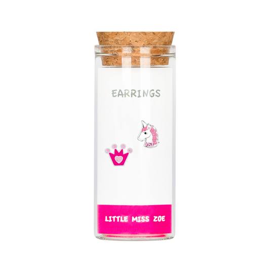 Crown/Unicorn Stud Earrings in a Bottle - Set of 3
