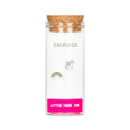Winged Unicorn/Rainbow Stud Earrings in a Bottle - Set of 3