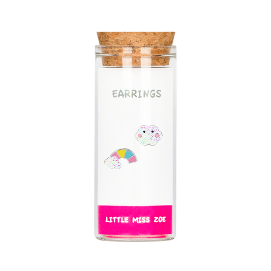 Rainbow/Cloud Stud Earrings in a Bottle - Set of 3