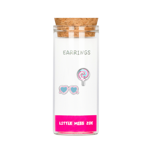 Sunglasses/Lollipop Stud Earrings in a Bottle - Set of 3