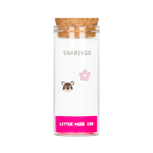 Bear/Flower Stud Earrings in a Bottle - Set of 3