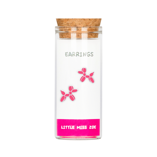 Pink Balloon Dog Stud Earrings in a Bottle - Set of 3