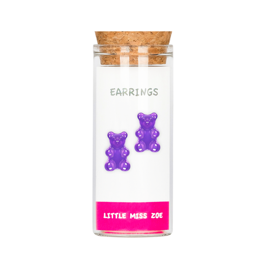 Yummy Bear Purple Stud Earrings in a Bottle - Set of 3