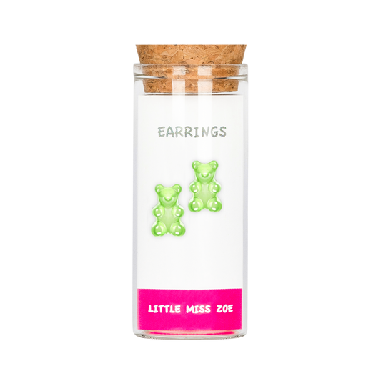 Yummy Bear Green Stud Earrings in a Bottle - Set of 3